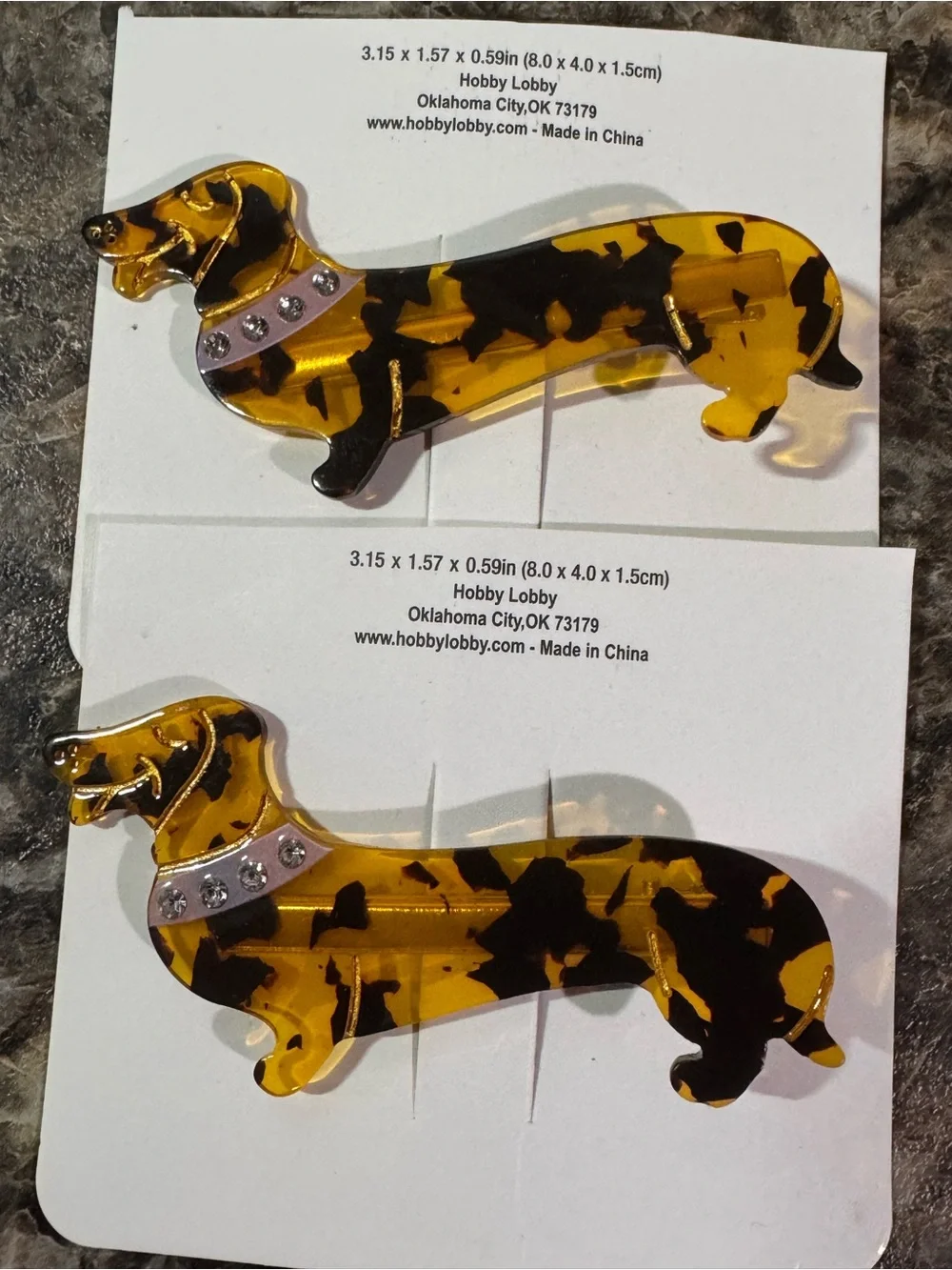 2 Faux Tortoiseshell Dachshund Dog Hair Clip - Amber Brown